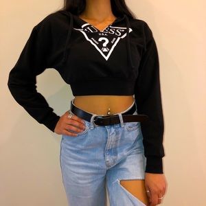 Vintage GUESS cropped black logo hoodie 🎲